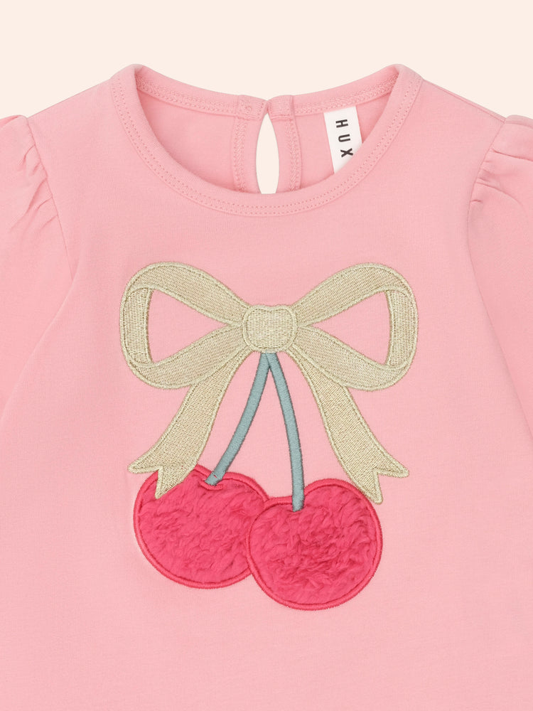 Huxbaby CHERRY BOW PUFF SLEEVE TOP