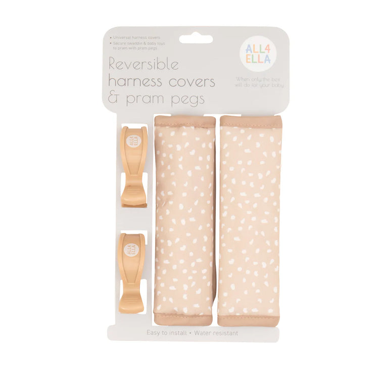 ALL4ELLA Harness Covers & Pram Pegs - Beige Dots