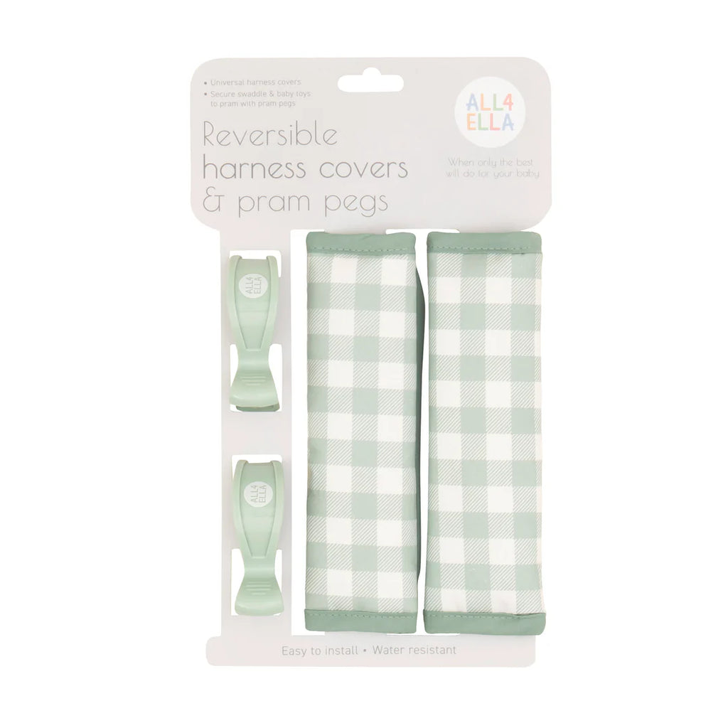 ALL4ELLA Harness Covers & Pram Pegs - Gingham Sage