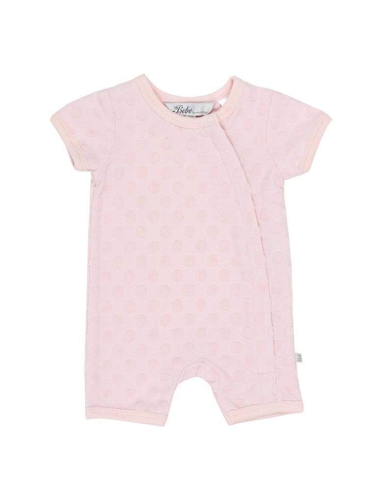 BEBE PINK SPOT LAYETTE SHORT SLEEVE ROMPER