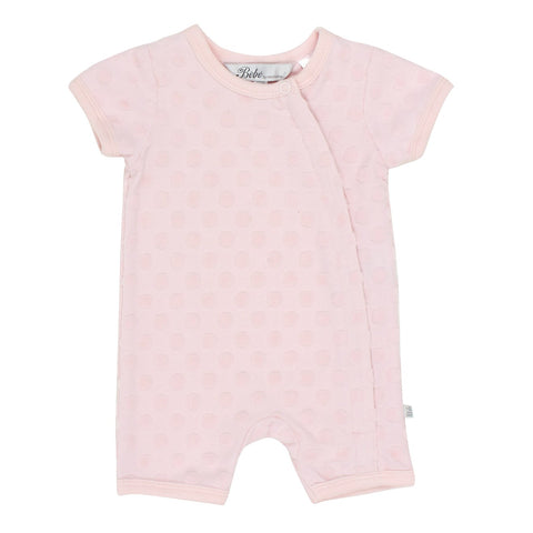 BEBE PINK SPOT LAYETTE SHORT SLEEVE ROMPER