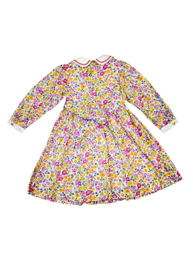 Meleze Hand Smocked Dress Long Sleeves Pink Yellow Floral 6M-8Y
