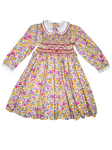 Meleze Hand Smocked Dress Long Sleeves Pink Yellow Floral 6M-8Y