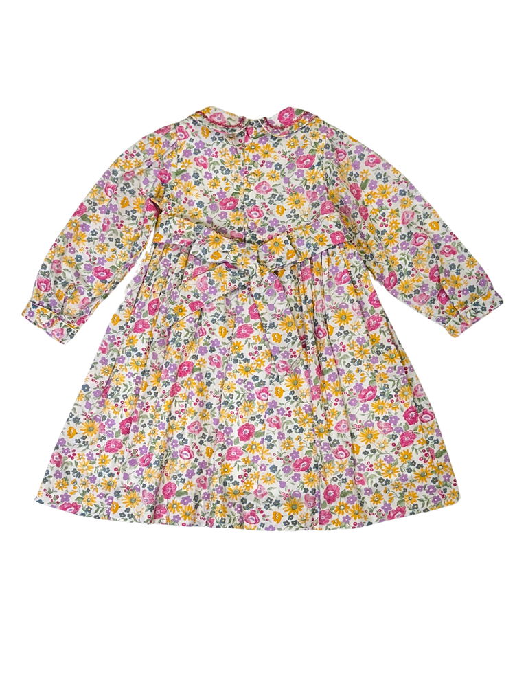 Meleze Hand Smocked Dress Long Sleeves Pink Yellow Floral 6M-8Y