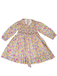 Meleze Hand Smocked Dress Long Sleeves Pink Yellow Floral 6M-8Y