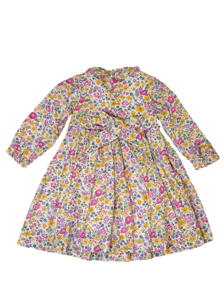 Meleze Hand Smocked Dress Long Sleeves Pink Yellow Floral 6M-8Y