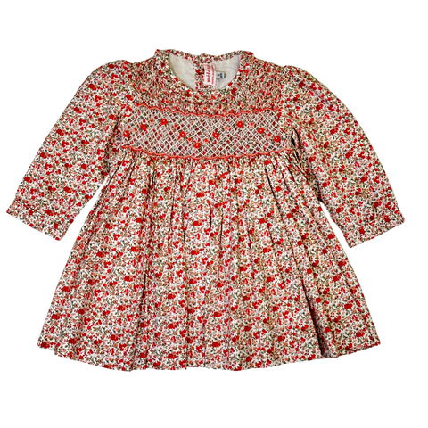 Meleze Hand Smocked Dress Long Sleeves R Floral 6M-8Y