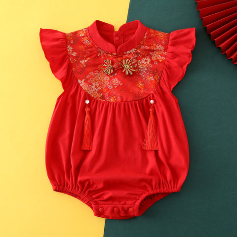 Chinese Style Embroidered Cheongsam Girl Bodysuit