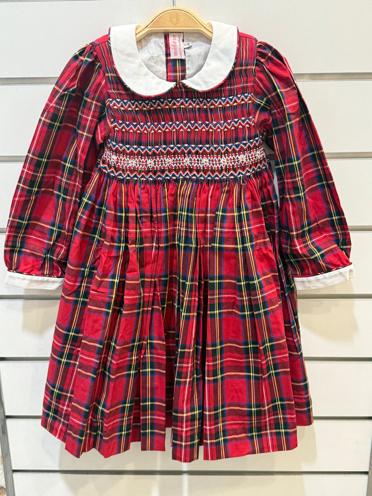 Meleze Hand Smocked Dress Long Sleeves Red Checked 6M-8Y