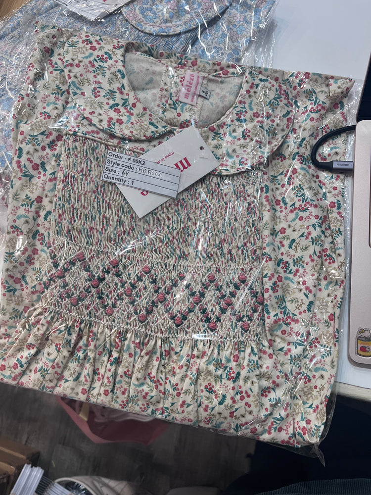 Meleze Hand Smocked Dress Short Sleeves Meadow Rose 6M-8Y
