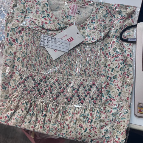Meleze Hand Smocked Dress Short Sleeves Meadow Rose 6M-8Y