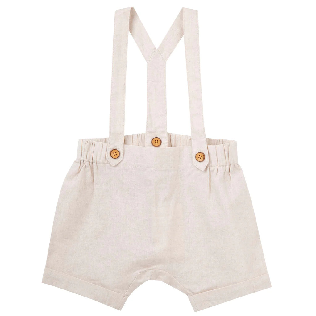 Desinger Kidz Finley Linen Suspender Shorts - Sand