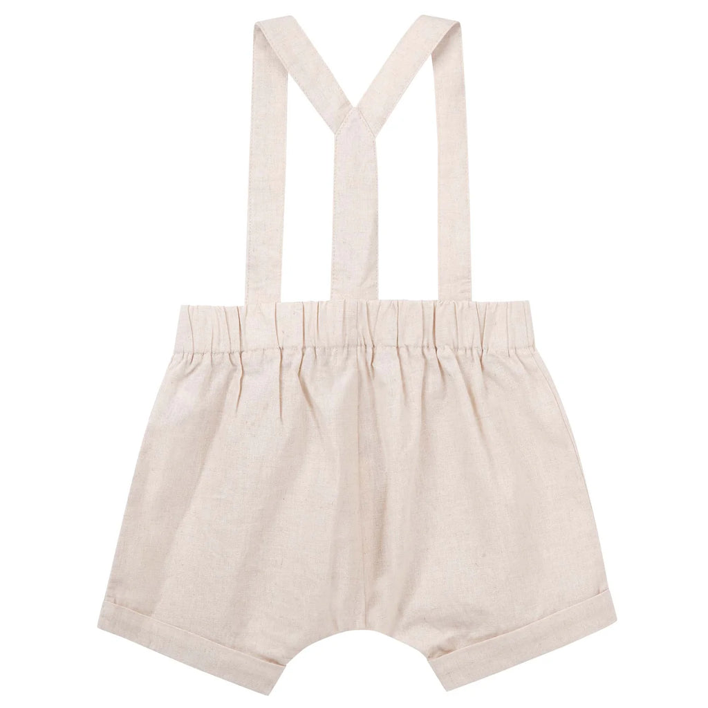 Desinger Kidz Finley Linen Suspender Shorts - Sand