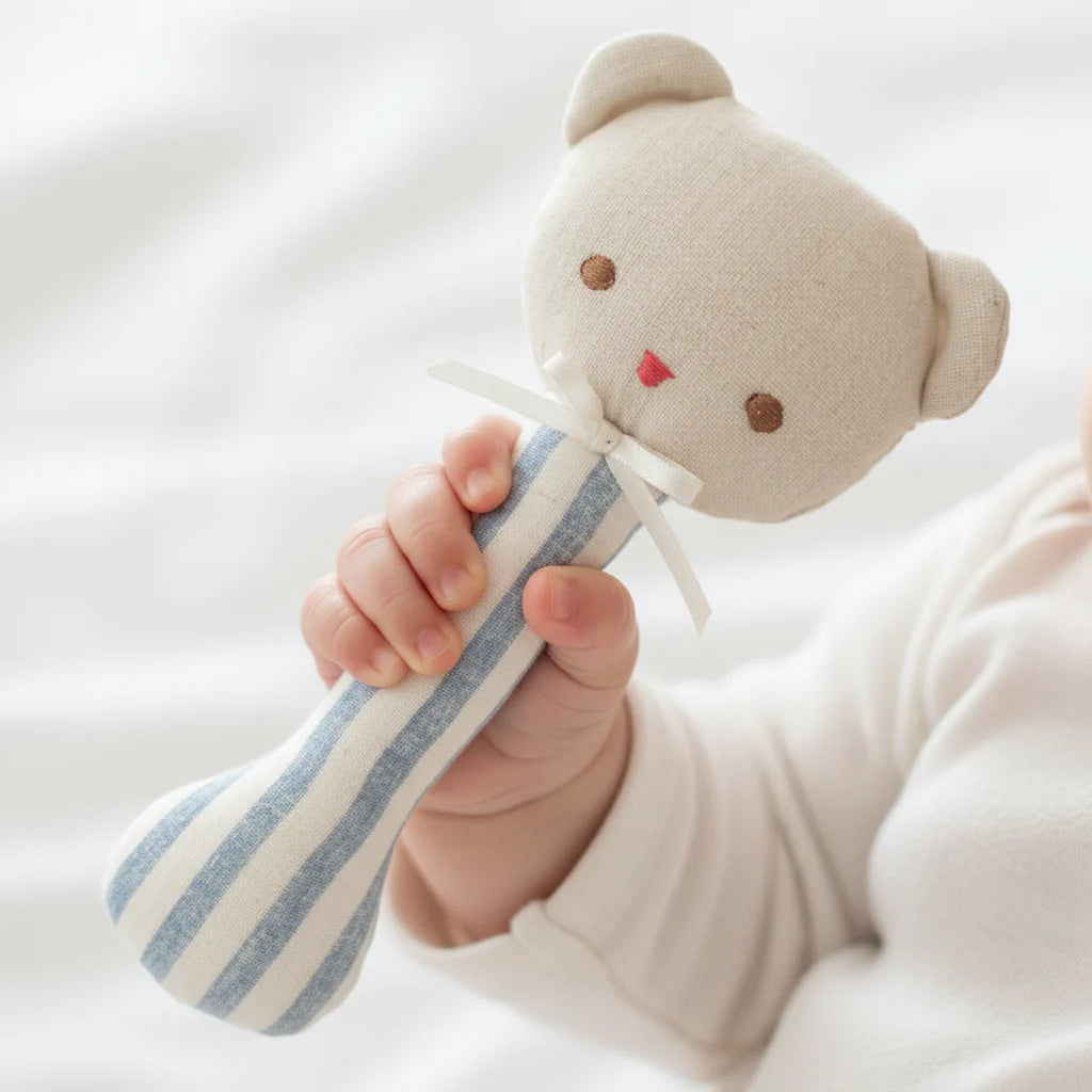 Alimrose Ted Stick Rattle Chambray Stripe