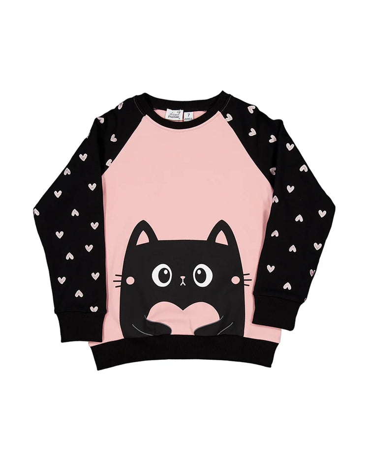 RADICOOL KIDS LOVE CAT RAGLAN CREW