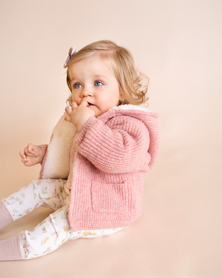 BEBE PINK MARL KNITTED HOODED JACKET