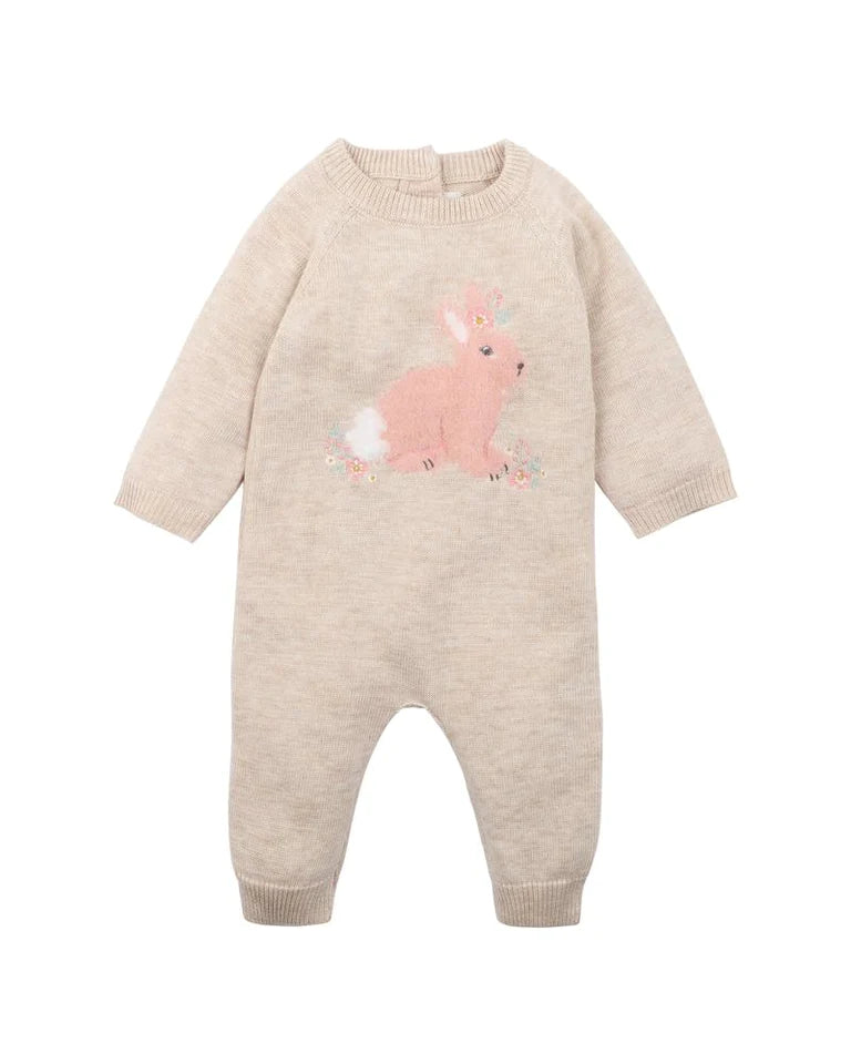 BEBE OLIVE BUNNY KNITTED ROMPER