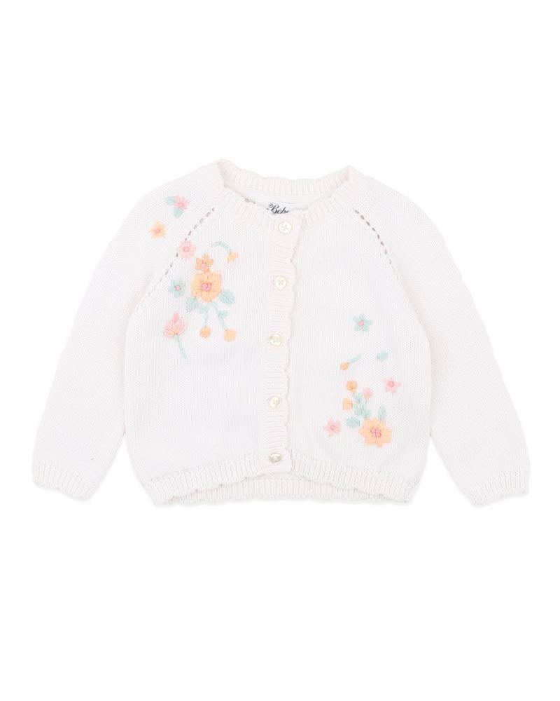 BEBE FERN HAND EMB. ORGANIC CARDIGAN