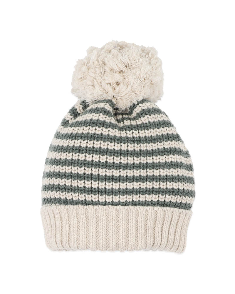 BEBE OTTO STRIPE ORGANIC KNITTED BEANIE
