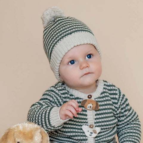 BEBE OTTO STRIPE ORGANIC KNITTED BEANIE