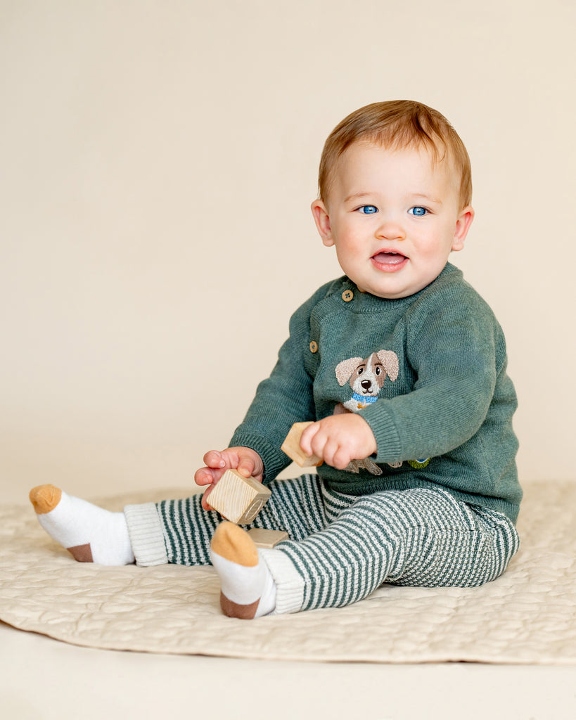 BEBE OTTO STRIPE ORGANIC KNITTED LEGGINGS