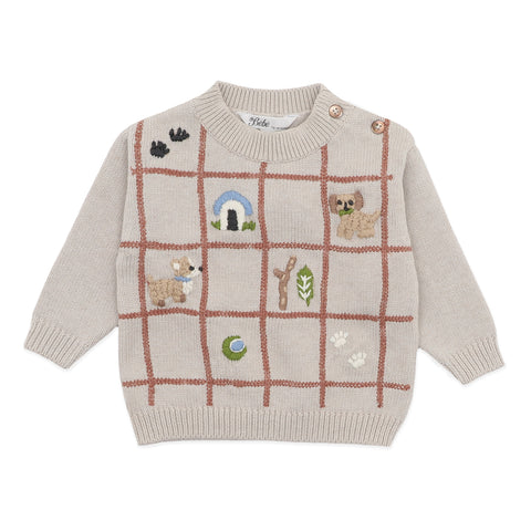 BEBE OTTO PUPPY GRID ORGANIC KNITTED JUMPER