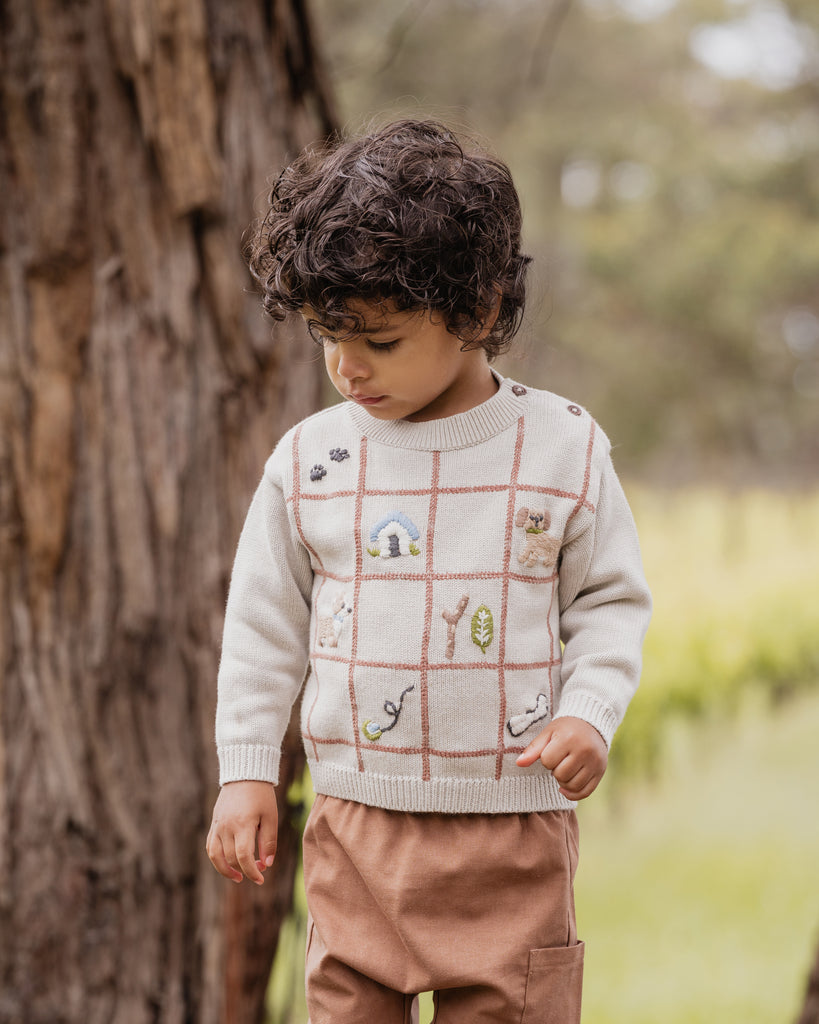 BEBE OTTO PUPPY GRID ORGANIC KNITTED JUMPER