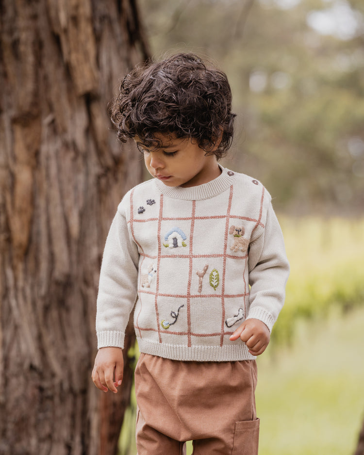 BEBE OTTO PUPPY GRID ORGANIC KNITTED JUMPER