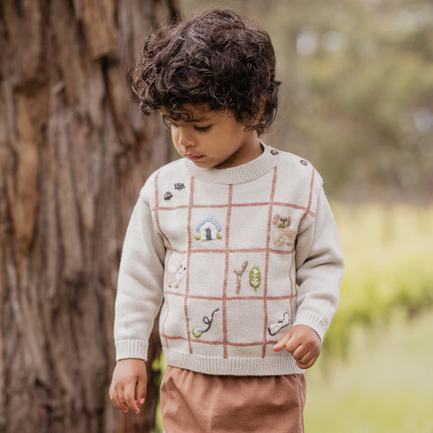 BEBE OTTO PUPPY GRID ORGANIC KNITTED JUMPER
