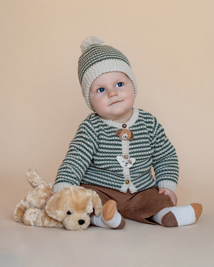 BEBE OTTO STRIPE ORGANIC KNITTED CARDIGAN