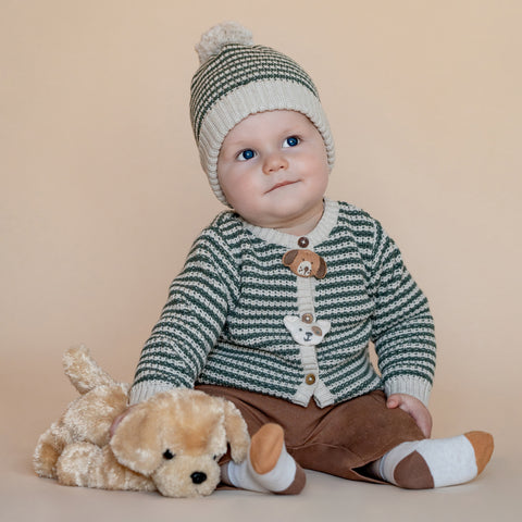 BEBE OTTO STRIPE ORGANIC KNITTED CARDIGAN