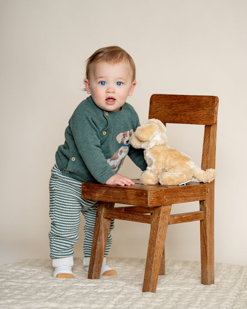 BEBE OTTO STRIPE ORGANIC KNITTED LEGGINGS