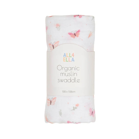 ALL4ELLA Organic cotton muslin swaddle - Sweet Butterfly