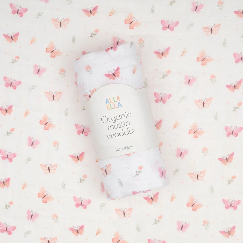 ALL4ELLA Organic cotton muslin swaddle - Sweet Butterfly