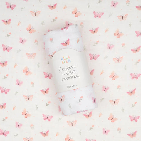 ALL4ELLA Organic cotton muslin swaddle - Sweet Butterfly