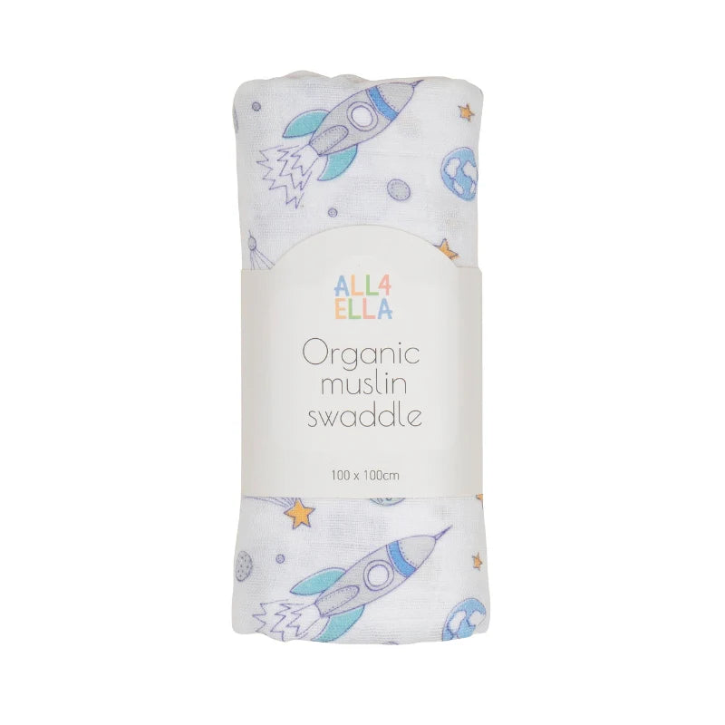 ALL4ELLA Organic cotton muslin swaddle - Blast Off