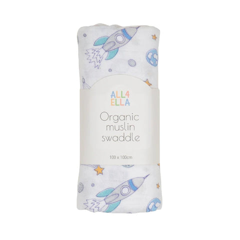 ALL4ELLA Organic cotton muslin swaddle - Blast Off
