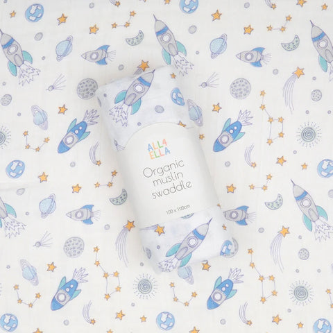 ALL4ELLA Organic cotton muslin swaddle - Blast Off