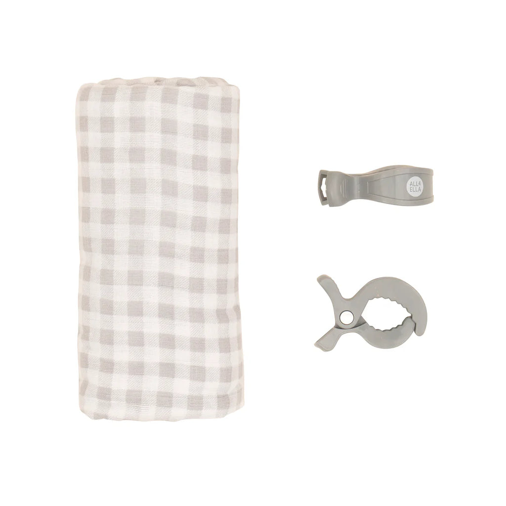 ALL4ELLA Muslin & 2 Pram Peg Box Set - Gingham Grey