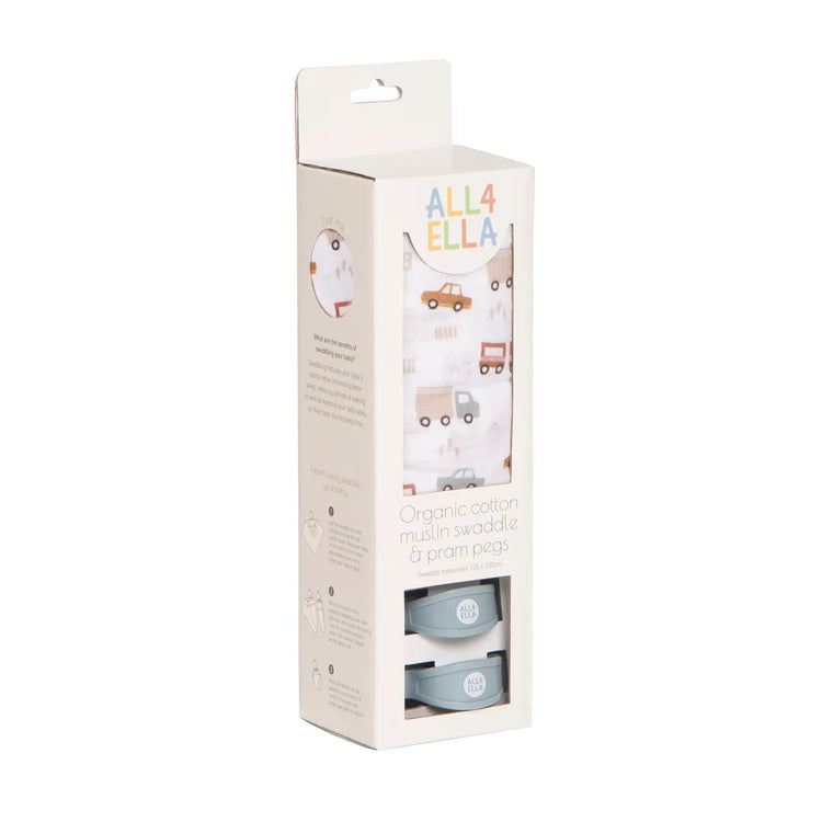 ALL4ELLA Muslin & 2 Pram Peg Box Set - Trucks