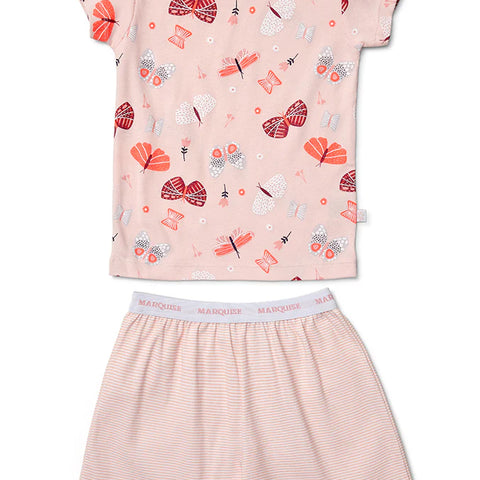 Marquise Girls Butterflies Nightie Cotton Short Sleeve Pyjamas - Print Strip