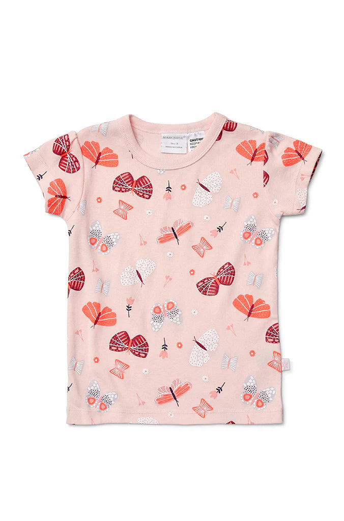 Marquise Girls Butterflies Nightie Cotton Short Sleeve Pyjamas - Print Strip