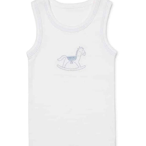 Marquise Boys Rocking Horse Singlet and Short Set Pyjamas -White/Blue hourse