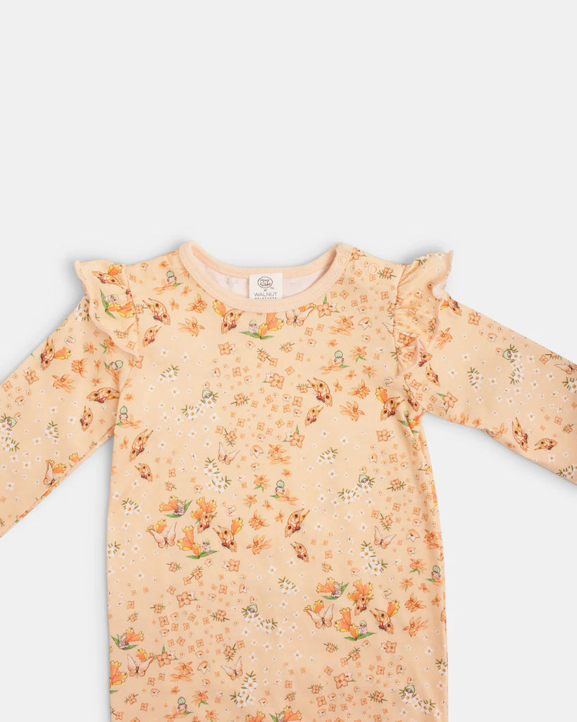 May Gibbs x Walnut May Gibbs Scout Frill Onesie - Peach Floral size:1