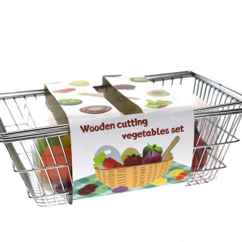 WOODEN CUTTING VEGETABLES WITH METAL BASKET