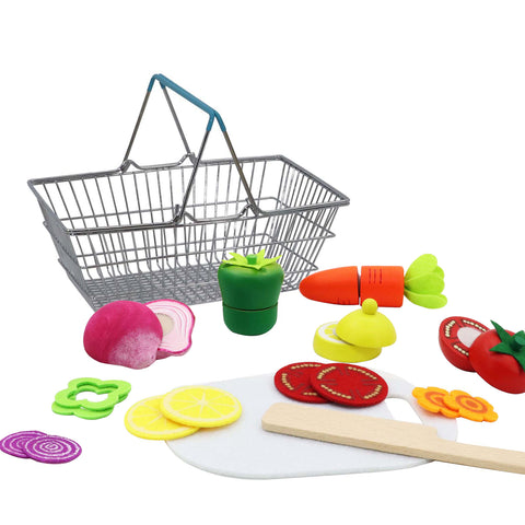 WOODEN CUTTING VEGETABLES WITH METAL BASKET