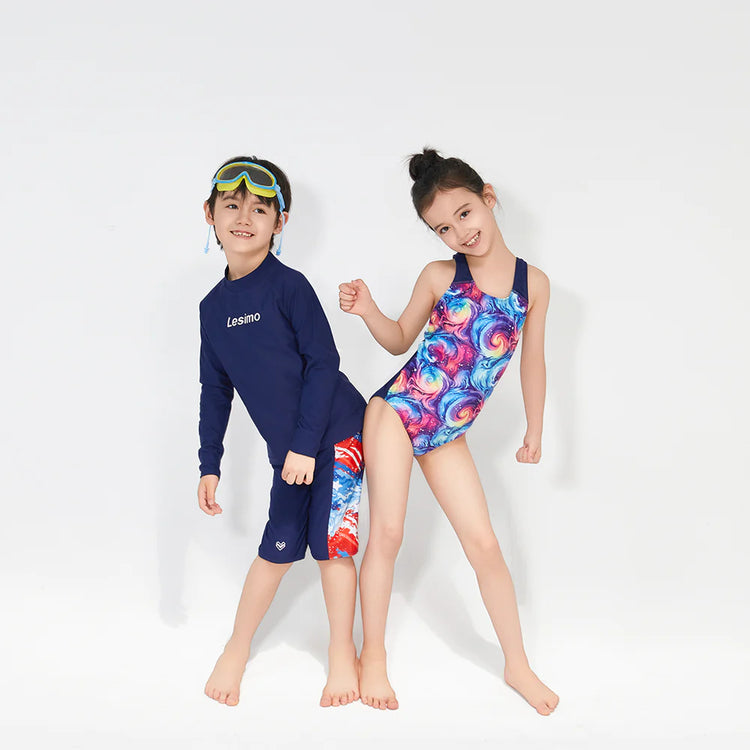 Lesimo Girls Chlorine Resistant Training One Piece - Galaxy Swirl