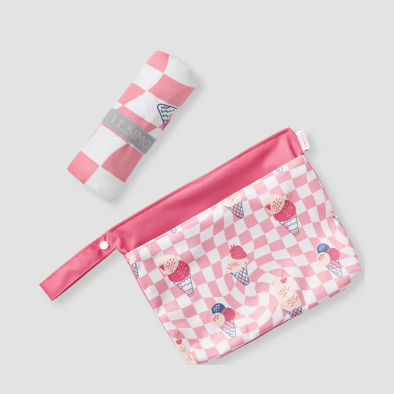 Lesimo Sand Free Kids Hooded Towel - Ice Cream with free wet bag