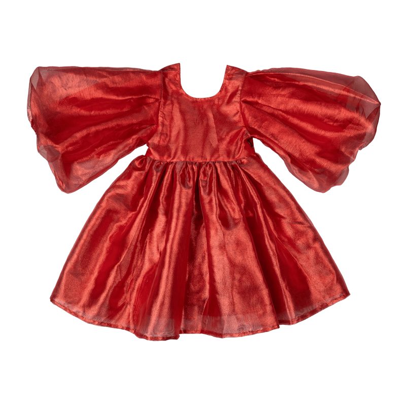 Rock Your Kid Red Metallic Puff Sleeve Dress