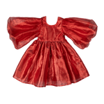 Rock Your Kid Red Metallic Puff Sleeve Dress